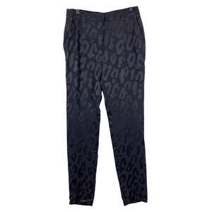 Anine Bing Size 36 Front Slit Tailored High Rise Trouser Pants Black 30” Leopard